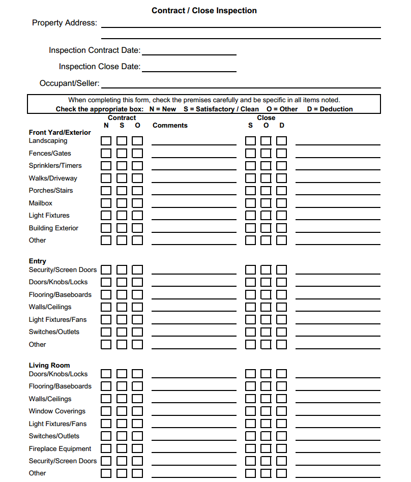 Printable Final Walk-Through Checklist