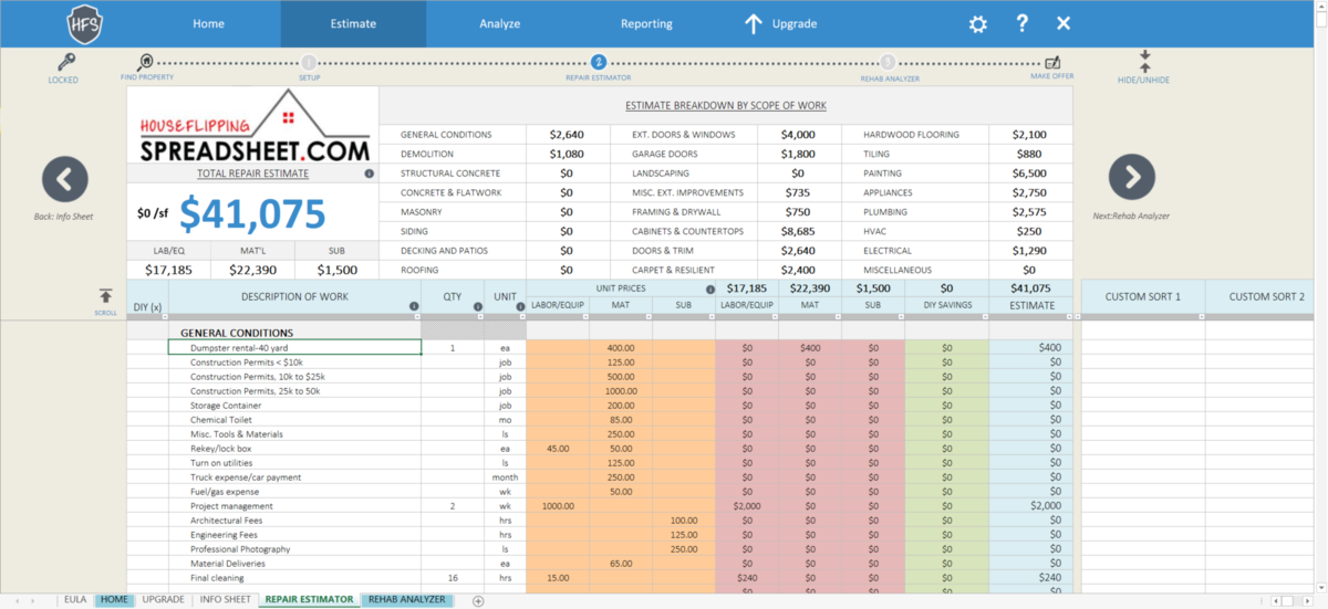 house flipping spreadsheet template