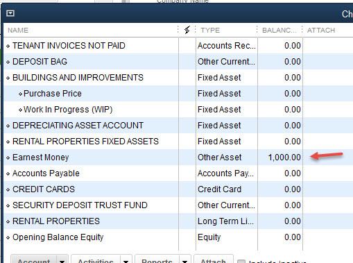 Earnest Money Chart Of Accounts